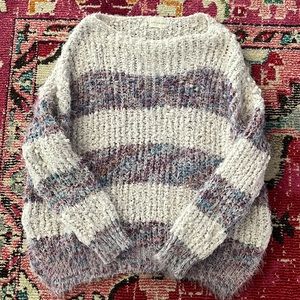 Fuzzy purple striped sweater